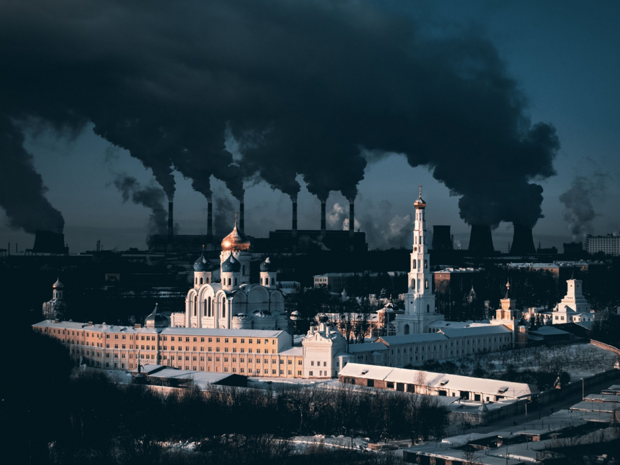 Moscow monastery and power plant