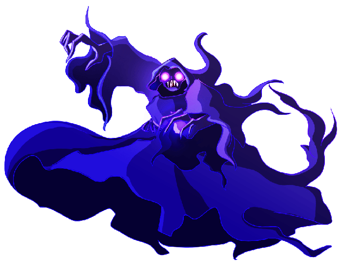 Drawing of a Death Elemental monster (purple with glowing eyes).